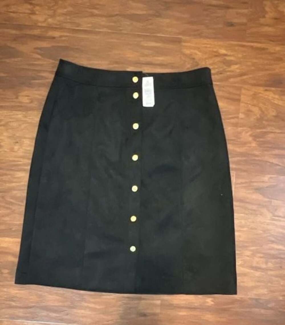 LOFT Suede Like Button Front Skirt Size 14 Black